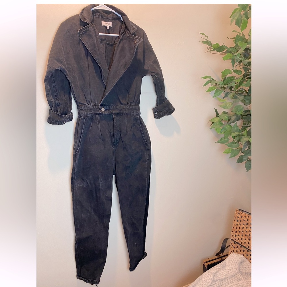 Black Denim Jumpsuit with Pockets women